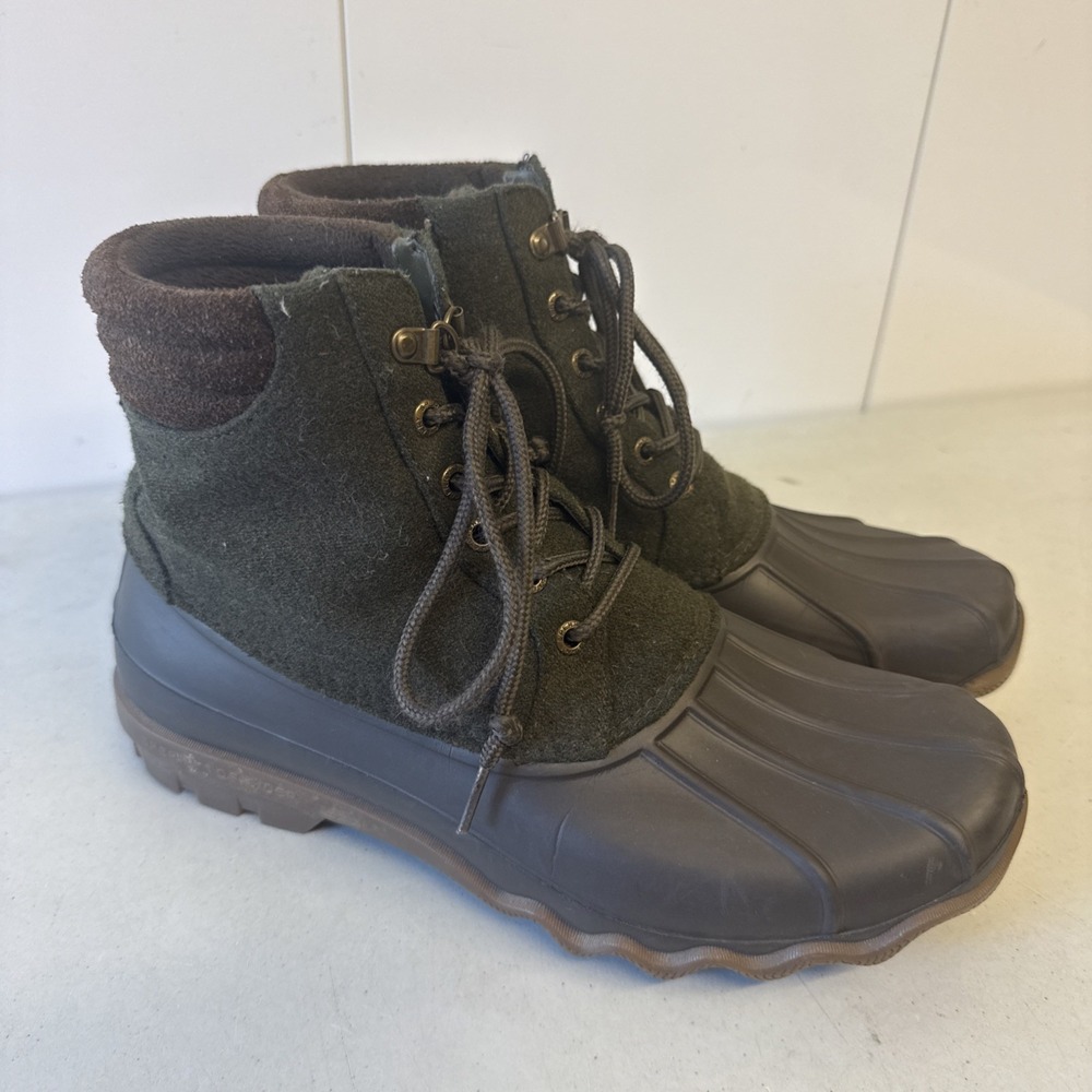 Sperry Avenue Duck Boots Mens 8.5 Green Wool 3M Thinsulate Rain Boots STS22310